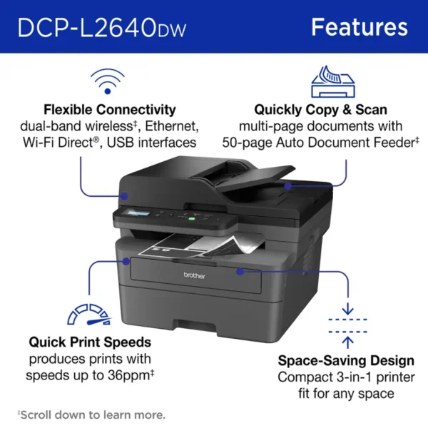 DCP-L2640DW Wireless Black-and-White 3-in-1 Laser Printer - Image 3