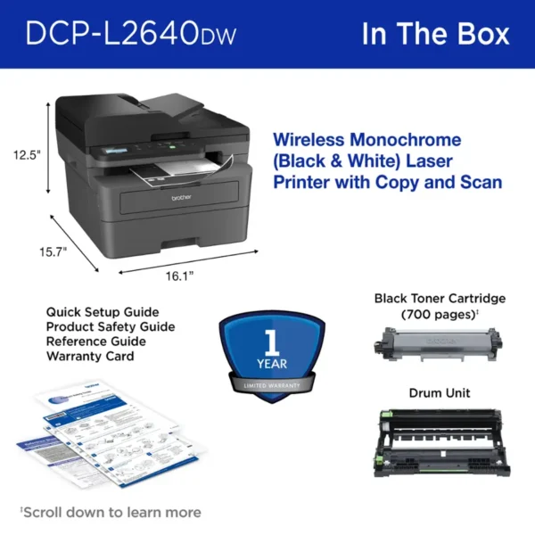 DCP-L2640DW Wireless Black-and-White 3-in-1 Laser Printer - Image 4