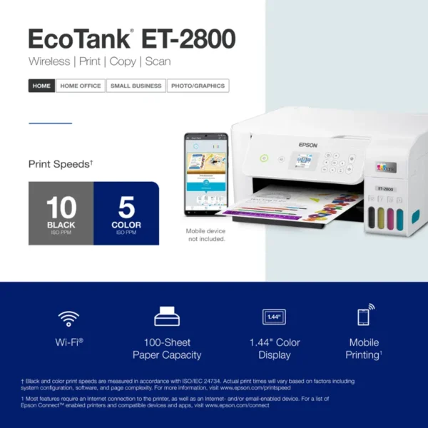 EcoTank ET-2800 Wireless All-in-One Printer – White - Image 3
